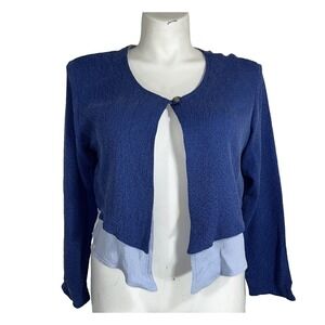 LARGE Crop Jacket Blue Layer Look Chelsea Rousso RJ Collection USA VTG Cardigan